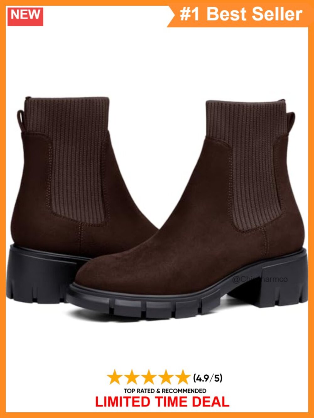Suede Platform Chunky Block Heel Chelsea Ankle Boots Lug Sole Booties